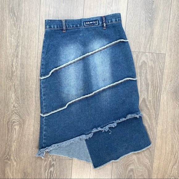 Vintage Y2k Junaly Asymmetrical Denim Midi Skirt - Picture 12 of 13